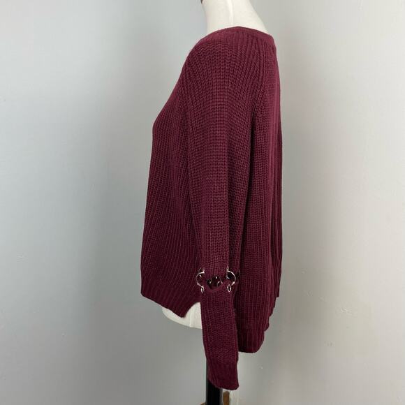 LF Seek the Label Burgundy Cutout Sleeve Chunky Knit Oversized Sweater Small - Picture 5 of 7